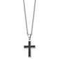 Stainless Steel Chisel Polished And Textured Black Ip-Plated Cross Pendant On A 24 Inch Cable Chain Necklace