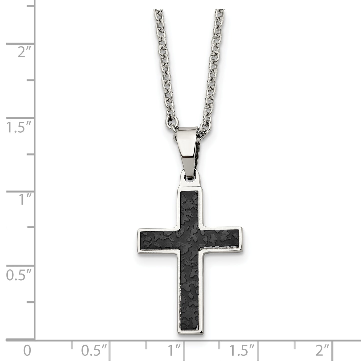 Stainless Steel Chisel Polished And Textured Black Ip-Plated Cross Pendant On A 24 Inch Cable Chain Necklace