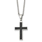 Stainless Steel Chisel Polished And Textured Black Ip-Plated Cross Pendant On A 24 Inch Cable Chain Necklace