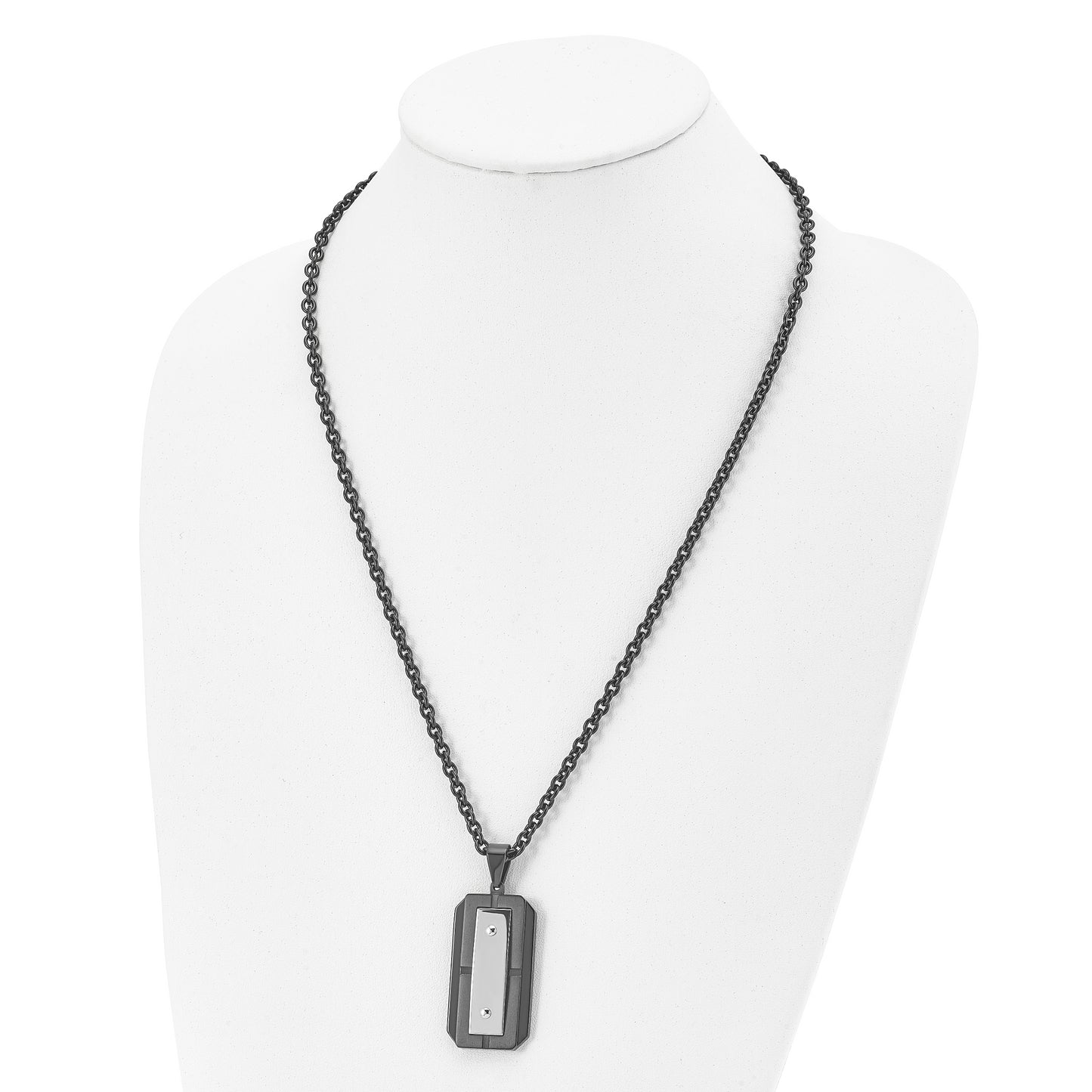 Stainless Steel Chisel Brushed And Polished Black Ip-Plated Dog Tag On A 24 Inch Cable Chain Necklace