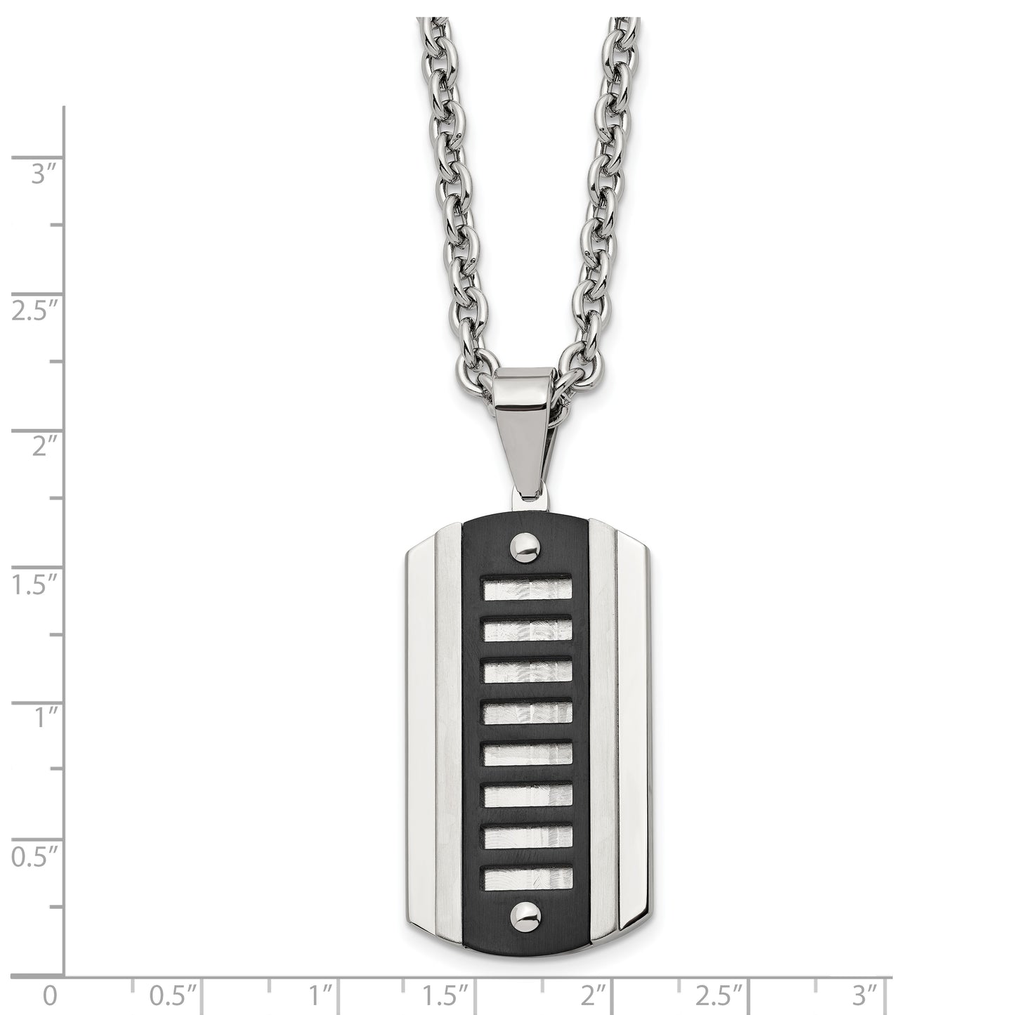 Stainless Steel Chisel Brushed And Polished Black Ip-Plated Dog Tag On A 24 Inch Cable Chain Necklace