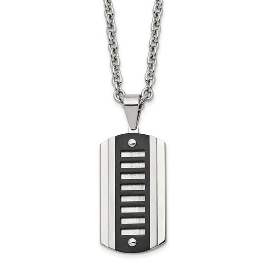 Stainless Steel Chisel Brushed And Polished Black Ip-Plated Dog Tag On A 24 Inch Cable Chain Necklace