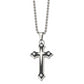 Stainless Steel Chisel Polished Black Ip-Plated With Cz Cross Pendant On A 20 Inch Ball Chain Necklace