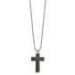 Stainless Steel Chisel Polished With Black Carbon Fiber Inlay Cross Pendant On A 20 Inch Ball Chain Necklace