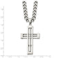 Stainless Steel Chisel Polished Cross Pendant On A 22 Inch Curb Chain Necklace