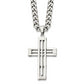 Stainless Steel Chisel Polished Cross Pendant On A 22 Inch Curb Chain Necklace