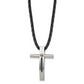 Stainless Steel Chisel Brushed And Polished Blue Ip-Plated Cable Cross Pendant On An 18 Inch Leather Cord Necklace