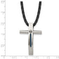 Stainless Steel Chisel Brushed And Polished Blue Ip-Plated Cable Cross Pendant On An 18 Inch Leather Cord Necklace