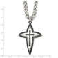 Stainless Steel Chisel Polished Black Ip-Plated Cross Pendant On A 22 Inch Curb Chain Necklace