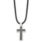 Stainless Steel Chisel Polished With Black Carbon Fiber Inlay Cross Pendant On An 18 Inch Leather Cord Necklace