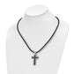 Stainless Steel Chisel Polished With Black Carbon Fiber Inlay Cross Pendant On An 18 Inch Leather Cord Necklace