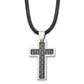 Stainless Steel Chisel Polished With Black Carbon Fiber Inlay Cross Pendant On An 18 Inch Leather Cord Necklace