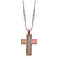 Stainless Steel Chisel Brushed Brown Ip-Plated With Cable Inlay Cross Pendant On A 24 Inch Ball Chain Necklace