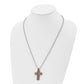 Stainless Steel Chisel Brushed Brown Ip-Plated With Cable Inlay Cross Pendant On A 24 Inch Ball Chain Necklace