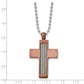 Stainless Steel Chisel Brushed Brown Ip-Plated With Cable Inlay Cross Pendant On A 24 Inch Ball Chain Necklace