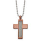 Stainless Steel Chisel Brushed Brown Ip-Plated With Cable Inlay Cross Pendant On A 24 Inch Ball Chain Necklace