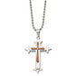 Stainless Steel Chisel Polished Brown Ip-Plated Diamond Accent Cross Pendant On A 24 Inch Ball Chain Necklace