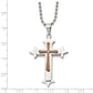 Stainless Steel Chisel Polished Brown Ip-Plated Diamond Accent Cross Pendant On A 24 Inch Ball Chain Necklace