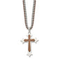 Stainless Steel Chisel Polished Brown Ip-Plated Cross Pendant On 24 Inch Double Ball Chain Necklace