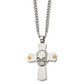 Stainless Steel Chisel Brushed And Polished Yellow Ip-Plated Cross With Skull Pendant On A 24 Inch Curb Chain Necklace