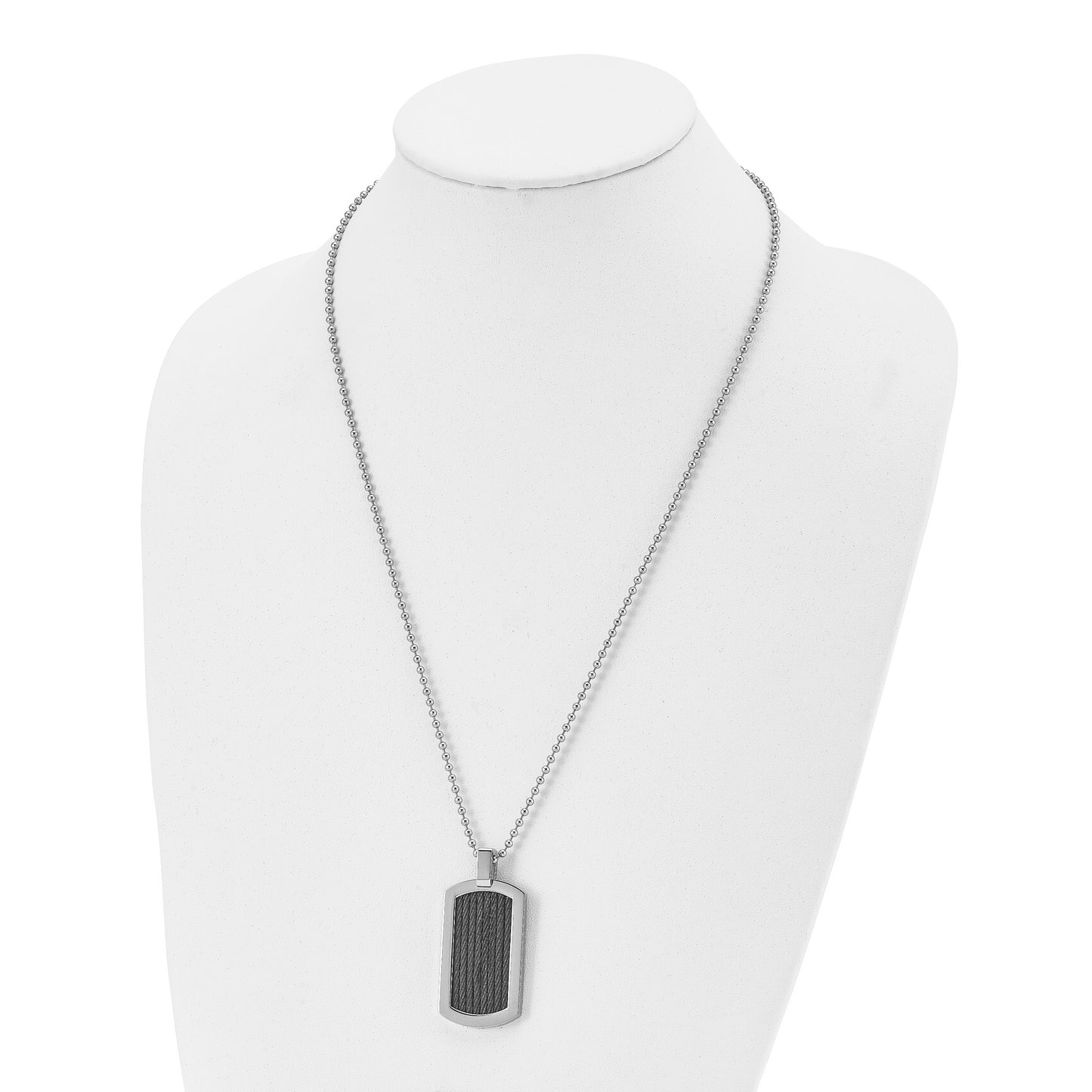 Stainless Steel Chisel Polished With Black Ip-Plated Cable Dog Tag On A 24 Inch Ball Chain Necklace