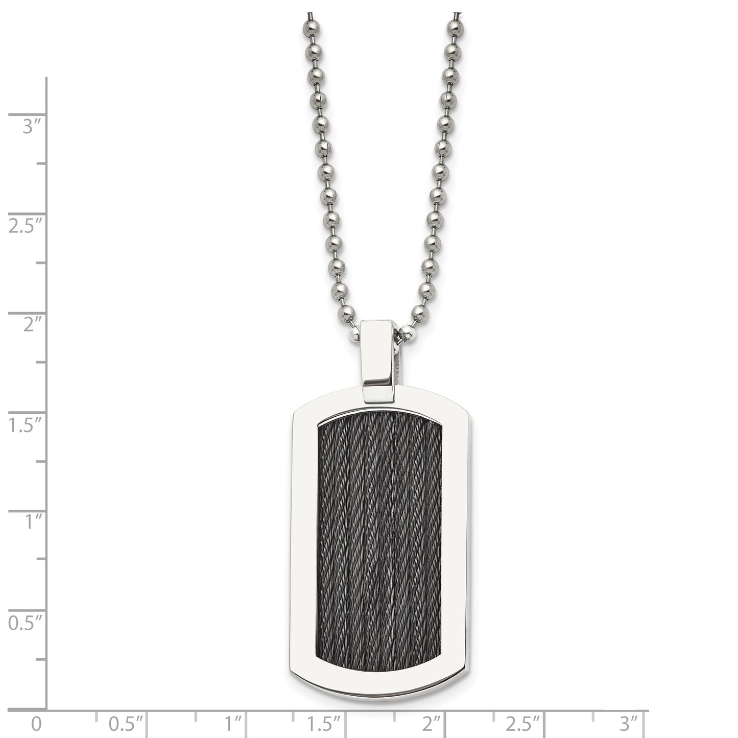 Stainless Steel Chisel Polished With Black Ip-Plated Cable Dog Tag On A 24 Inch Ball Chain Necklace