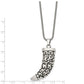 Stainless Steel Chisel Antiqued Polished And Textured Swirl Design Claw Pendant On A 24 Inch Rope Chain Necklace