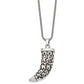 Stainless Steel Chisel Antiqued Polished And Textured Swirl Design Claw Pendant On A 24 Inch Rope Chain Necklace