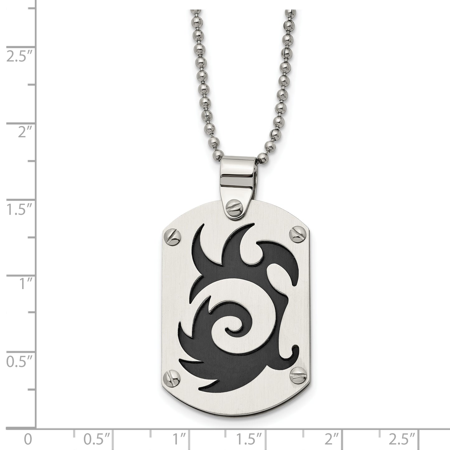 Stainless Steel Chisel Brushed Black Ip-Plated Swirl Dog Tag On A 24 Inch Ball Chain Necklace