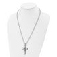 Stainless Steel Chisel Brushed And Polished With Black Rubber Cross Pendant On A 24 Inch Ball Chain Necklace