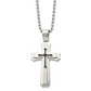 Stainless Steel Chisel Brushed And Polished With Black Rubber Cross Pendant On A 24 Inch Ball Chain Necklace