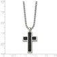 Stainless Steel Chisel Brushed Black Genuine Stingray Inlay Cross Pendant On A 24 Inch Ball Chain Necklace