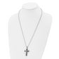 Stainless Steel Chisel Polished With Black Acrylic Cross Pendant On A 24 Inch Ball Chain Necklace