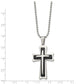 Stainless Steel Chisel Polished With Black Acrylic Cross Pendant On A 24 Inch Ball Chain Necklace