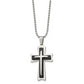 Stainless Steel Chisel Polished With Black Acrylic Cross Pendant On A 24 Inch Ball Chain Necklace