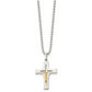 Stainless Steel Chisel Polished With 14K Gold Accent Crucifix Pendant On A 22 Inch Ball Chain Necklace