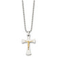 Stainless Steel Chisel Polished With 14K Gold Accent Crucifix Pendant On A 22 Inch Ball Chain Necklace