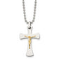 Stainless Steel Chisel Polished With 14K Gold Accent Crucifix Pendant On A 22 Inch Ball Chain Necklace