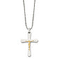 Stainless Steel Chisel Polished With 14K Gold Accent Crucifix Pendant On A 22 Inch Ball Chain Necklace