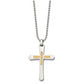 Stainless Steel Chisel Polished With 14K Gold Accent Diamond-Cut Cross Pendant On A 22 Inch Ball Chain Necklace