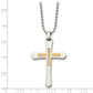 Stainless Steel Chisel Polished With 14K Gold Accent Diamond-Cut Cross Pendant On A 22 Inch Ball Chain Necklace