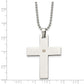 Stainless Steel Chisel Polished With 14K Gold Accent .02 Carat Diamond Cross Pendant On A 22 Inch Ball Chain Necklace