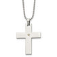 Stainless Steel Chisel Polished With 14K Gold Accent .02 Carat Diamond Cross Pendant On A 22 Inch Ball Chain Necklace