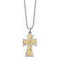 Stainless Steel Chisel Polished With 14K Gold Accent Cross Pendant On A 22 Inch Ball Chain Necklace