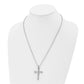 Stainless Steel Chisel Polished With 14K Gold Accent .02 Carat Diamond Cross Pendant On A 22 Inch Ball Chain Necklace