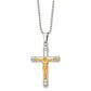 Stainless Steel Chisel Polished Yellow Ip-Plated Crucifix Pendant On A 22 Inch Ball Chain Necklace