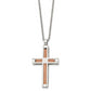 Stainless Steel Chisel Polished Rose Ip-Plated Cross Pendant On A 22 Inch Cable Chain Necklace