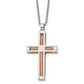 Stainless Steel Chisel Polished Rose Ip-Plated Cross Pendant On A 22 Inch Cable Chain Necklace