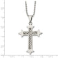 Stainless Steel Chisel Brushed With Braided Sterling Silver Inlay Cross Pendant On A 24 Inch Ball Chain Necklace