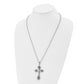 Stainless Steel Chisel Polished Enameled With .01 Carat Diamond Cross Pendant On A 24 Inch Ball Chain Necklace